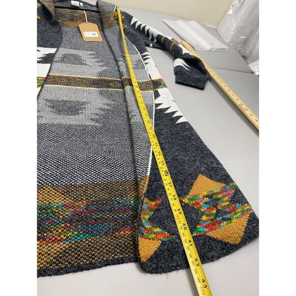 Original Aztec Open Front Hooded Long Cardigan Sweater size Medium Tribal. - Picture 9 of 9